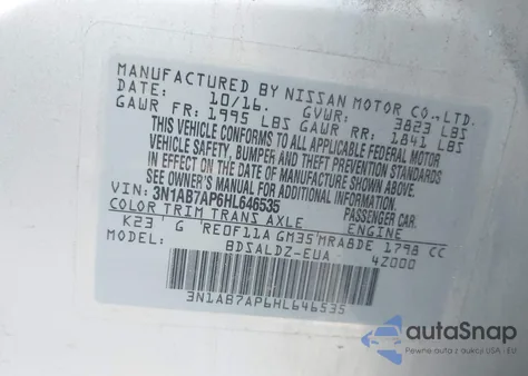 2017 Nissan Sentra Sv from USA, damaged, VIN 3N1AB7AP6HL646535
